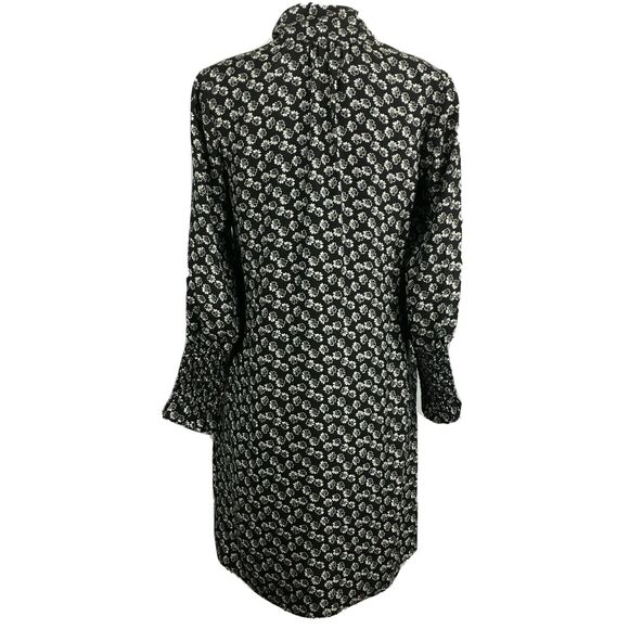 Rebecca Taylor Dress Womens Sz 0 Black White Floral Silk Long Sleeve Flowy Shift - Picture 3 of 11